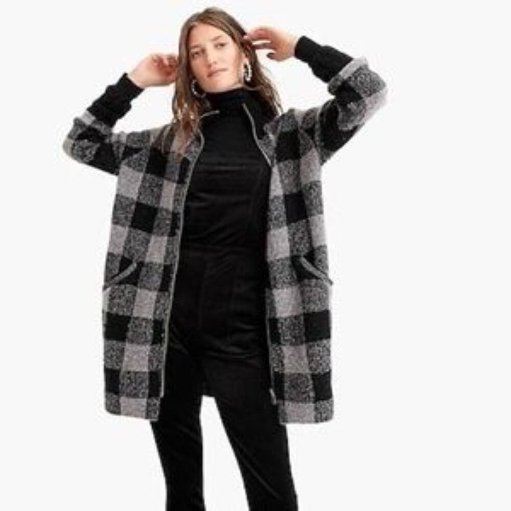 THE REEDS X J.CREW BUFFALO CHECK COAT CARDIGAN IN BLACK